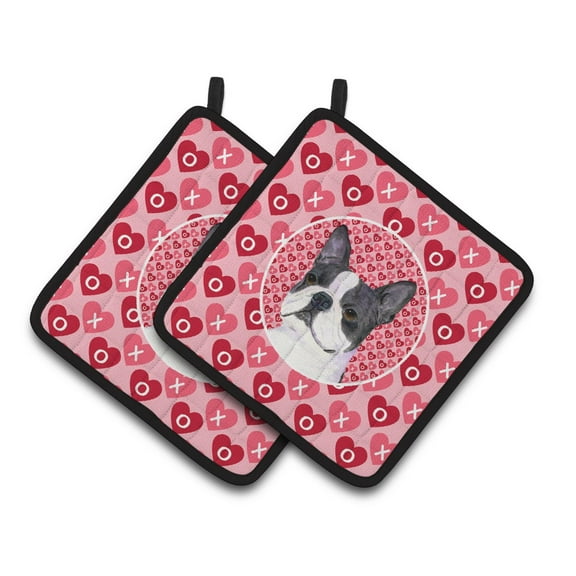 Caroline's Treasures Boston Terrier Hearts Love Valentine's Day Pair of Pot Holders