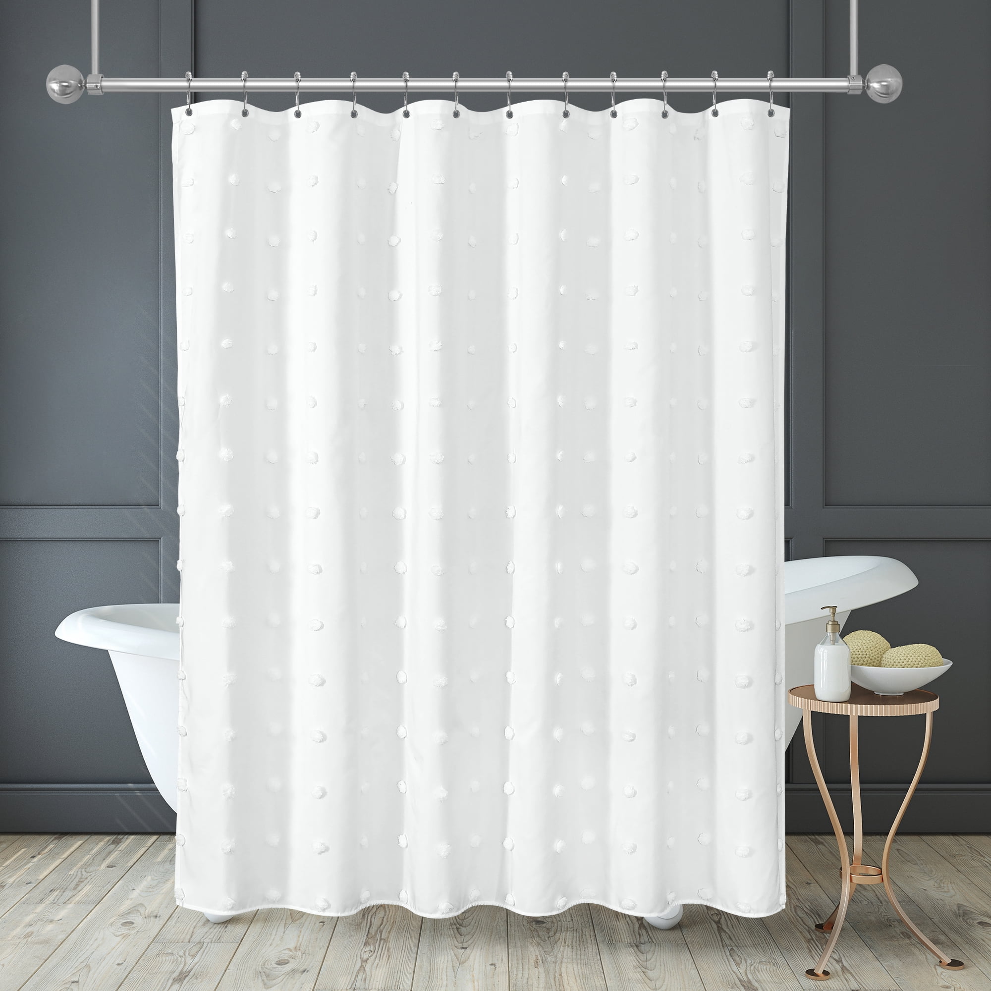 Americanflat 71x71 White Woven Shower Curtain with Tassel And Circle Accents - Includes 12 Grommets and Hooks - 100% Polyester