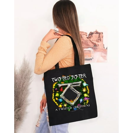 vintage Twisted Sister Tote Bag Twisted Christmas Licensed Black Cotton s SM - -TH36898
