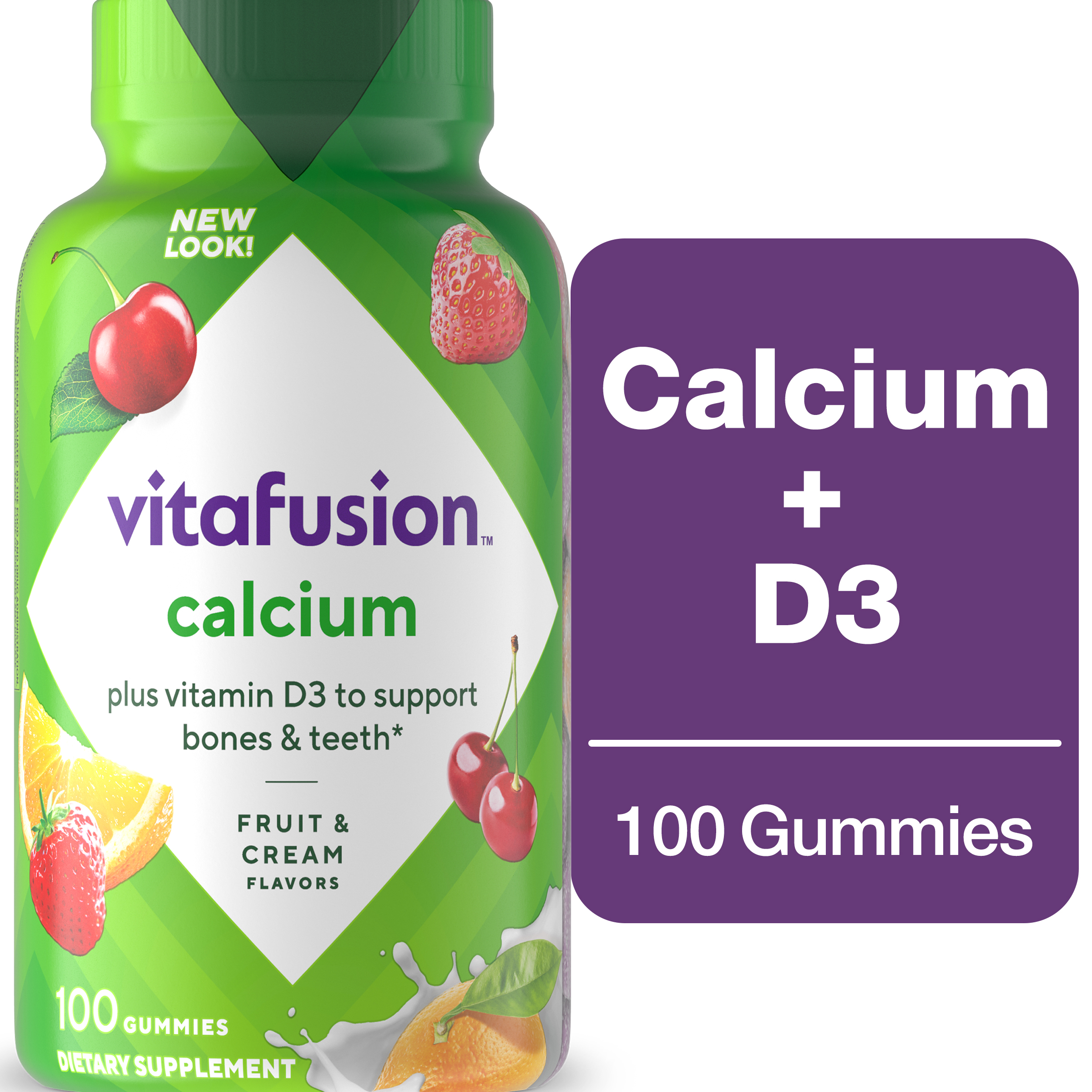 vitafusion Chewable Calcium Gummy Vitamins, Fruit and Cream Flavored, 100 Count