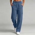 thumbnail image 2 of Trousers Pants For Women Fashion Women Casual High Waist Loose Pocket Straight Solid Long Pants Navy L, 2 of 9