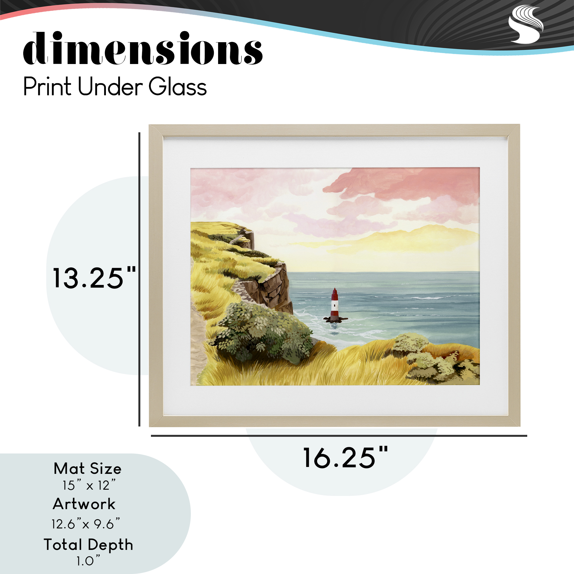 Beachy Head Lone Lighthouse Birch Framed Print Under Glass, design by Courtney Haley