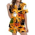 thumbnail image 3 of Ulitacool Womens Sexy Pajamas Halloween Lapel Pumpkin Print Sleepwear Top And Pants Jammies Short Sleeve Nightwear Autummn Winter Comfy Clothes L Orange, 3 of 7