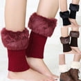 thumbnail image 2 of Blue Calentadores de piernas de punto de ganchillo para mujer, calentadores de piernas cortos y peludos, puños de pierna, cubierta de pie, manga de pierna, calcetines para botas, 2 of 5