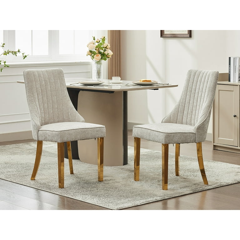 Beige Mid Century Dining Chairs Set of 4, Modern Kitchen Dining