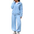 thumbnail image 2 of Karymi Shirts for Women Solid Tracksuit Two Piece Outfit Set, Zip Up Lapel Long Sleeve Jacket, Elastic Cuff Jogger Pants, 2 of 8
