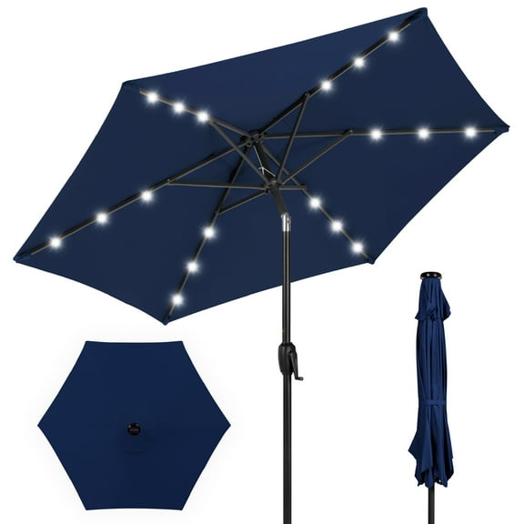 Best Choice Products 7.5ft Outdoor Solar Patio Umbrella for Deck, Pool w/ Tilt, Crank, LED Lights - Black