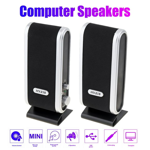 Computer Speakers 3.5mm USB Wired Powered Stereo Volume Control USB-Powered for Desktop Notebook Laptop PC Gaming