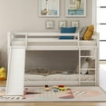 thumbnail image 3 of White Twin over Twin Low Bunk Bed with Slide and Ladder, 3 of 10