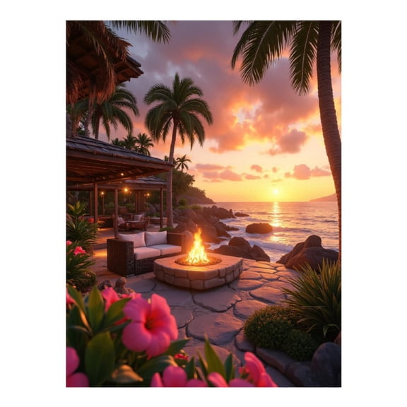 Diamond Art Kit for Adults, Tropical Sunset Beachside Fire Pit Diamond Painting for Adults Beginners, 5D DIY Diamond Art Painting Kits, Colorful Diamond Painting Craft for Home Decor 12x16