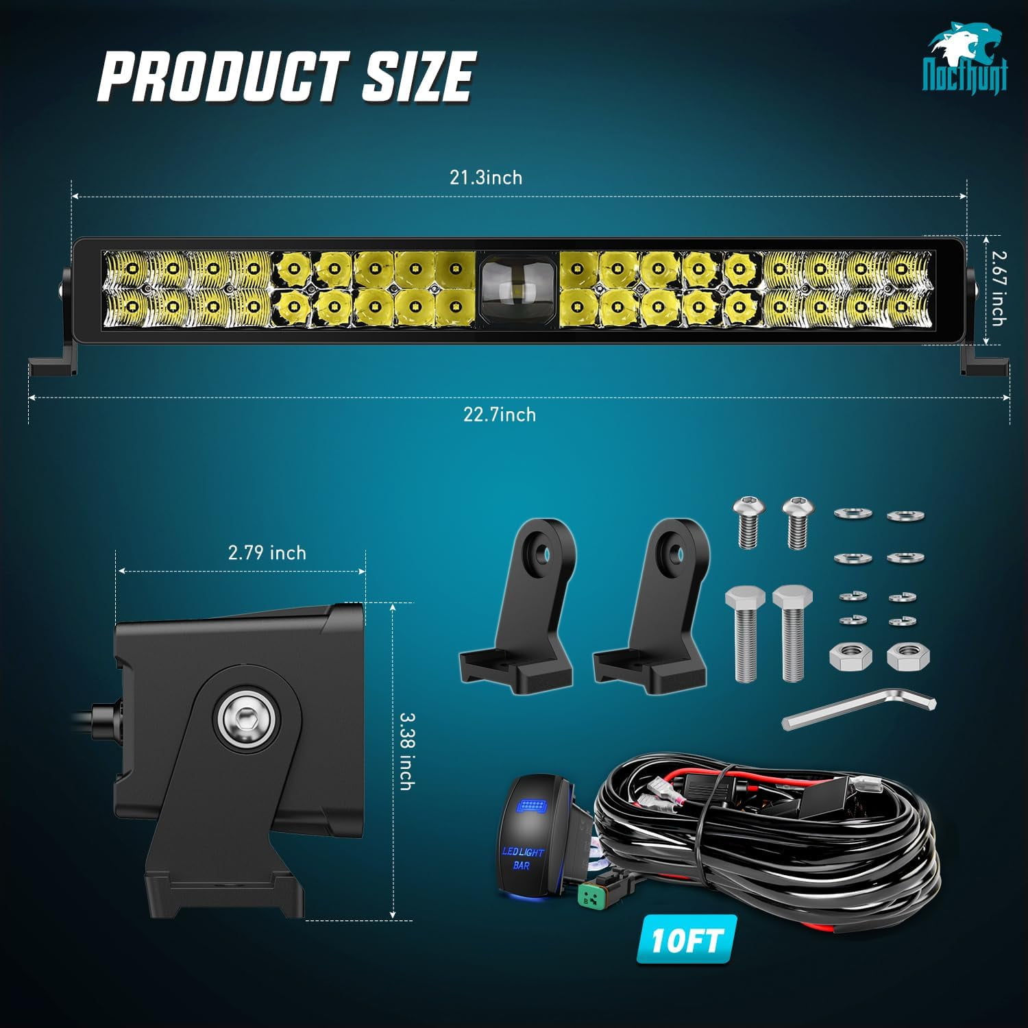 Nilight LED Light Bar 22inch 37LED Dual Row Spot Flood Combo Light Screw-less night vision Off Road Lights w/16AWG Rocker Switch Wiring Harness Kit for Driving Light on Truck ATV UTV