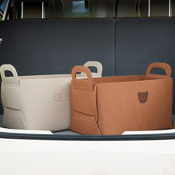 2Pack Cartoon Cute Bear Storage Box, Felt Foldable Large Capacity Storage Basket with Handle for Car Trunk, Toy Organizer, Garments Bin