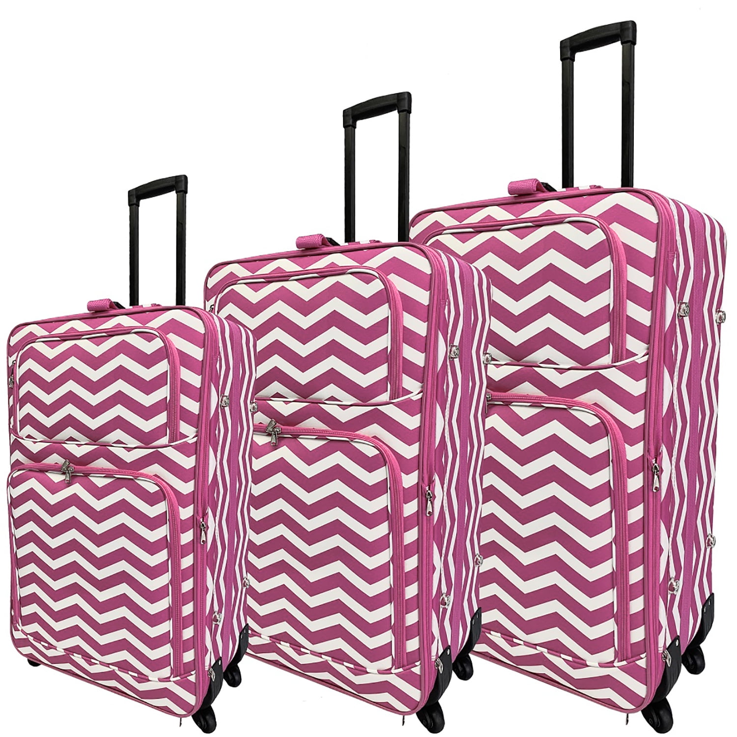 KCliffs Set of 3 Hot Pink on White Zigzag Chevron Pattern Omni