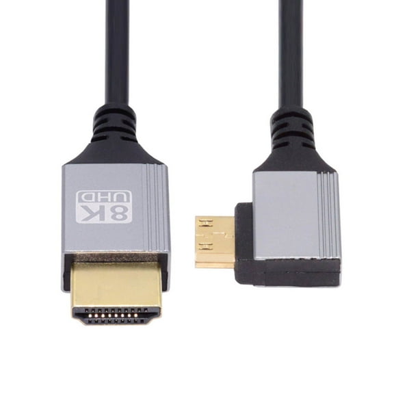 JSER 90 Degree Left Angled Mini HDMI 2.1 Ultra Thin HDTV Cable 8K 4K Hyper Super Flexible Slim Cord Type-A to Type-C for Camera HDTV