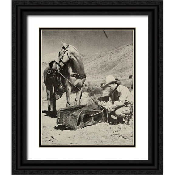 Vintage Hollywood Archive 12x14 Black Ornate Wood Framed with Double Matting Museum Art Print Titled - Roy Rogers with Trigger, 1943