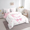 thumbnail image 2 of Manfei Pink C Personalized Initial Twin Bedding Sets 7-Piece for Kids Girls,Cute Bow Tie Bling Pearl Print Bedding Comforter Set for Teens Women,Pink Reversible,Ultra Soft Home Decor, 2 of 7