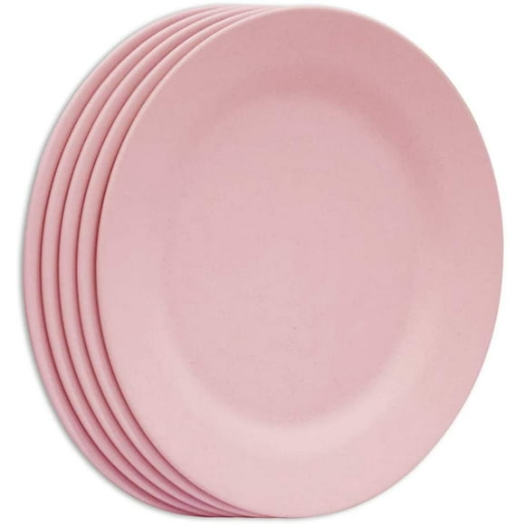 5 Pack 11 Inch Dinner Plate Set, Extra Large Pasta Plates, Unbreakable Dishes, Lightweight Wheat Straw Salad Dinnerware, Reusable Fiber Dessert Tableware (pink)