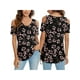 thumbnail image 4 of Txlixc - Camiseta de manga corta para mujer con cuello en V y hombros descubiertos con estampado de flores Txlixc Moda, 4 of 5