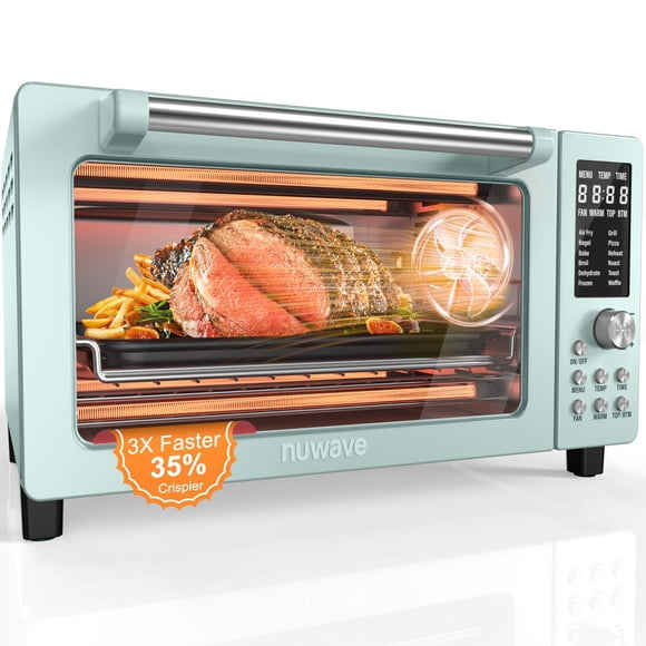 Nuwave Bravo Pro Smart Air Fryer Combo de horno tostador, encimera de horno de convección Airfryer, funciones 12 en 1 con tecnología más rápida y uniforme, 1800W, 50-450°F, sin PFAS, 21QT, menta