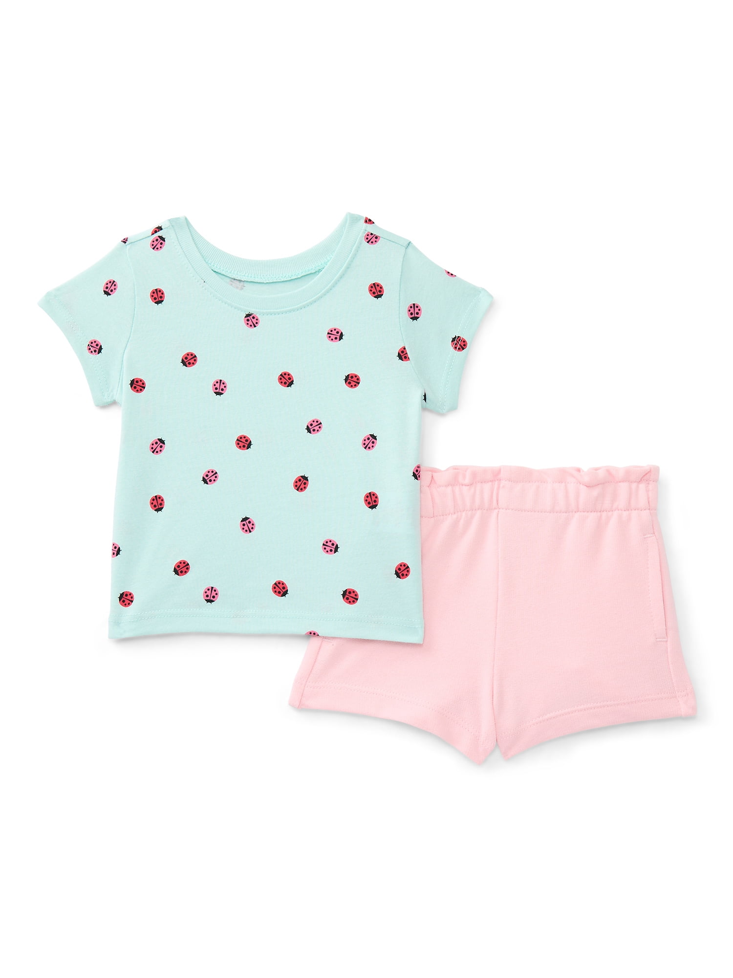 Wonder Nation Baby Girls Graphic Tee and Shorts Outfit Set, 6-Piece, Sizes 0M-24M