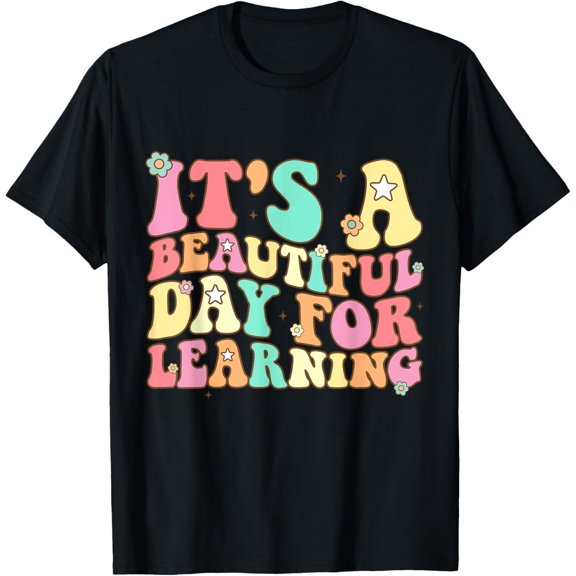 t-shirt It's Beautiful Day For Learning Retro Teacher Students Women T-Shirt mens,black,women,funny,men,journey,Crew Neck, Short Sleeve,printing