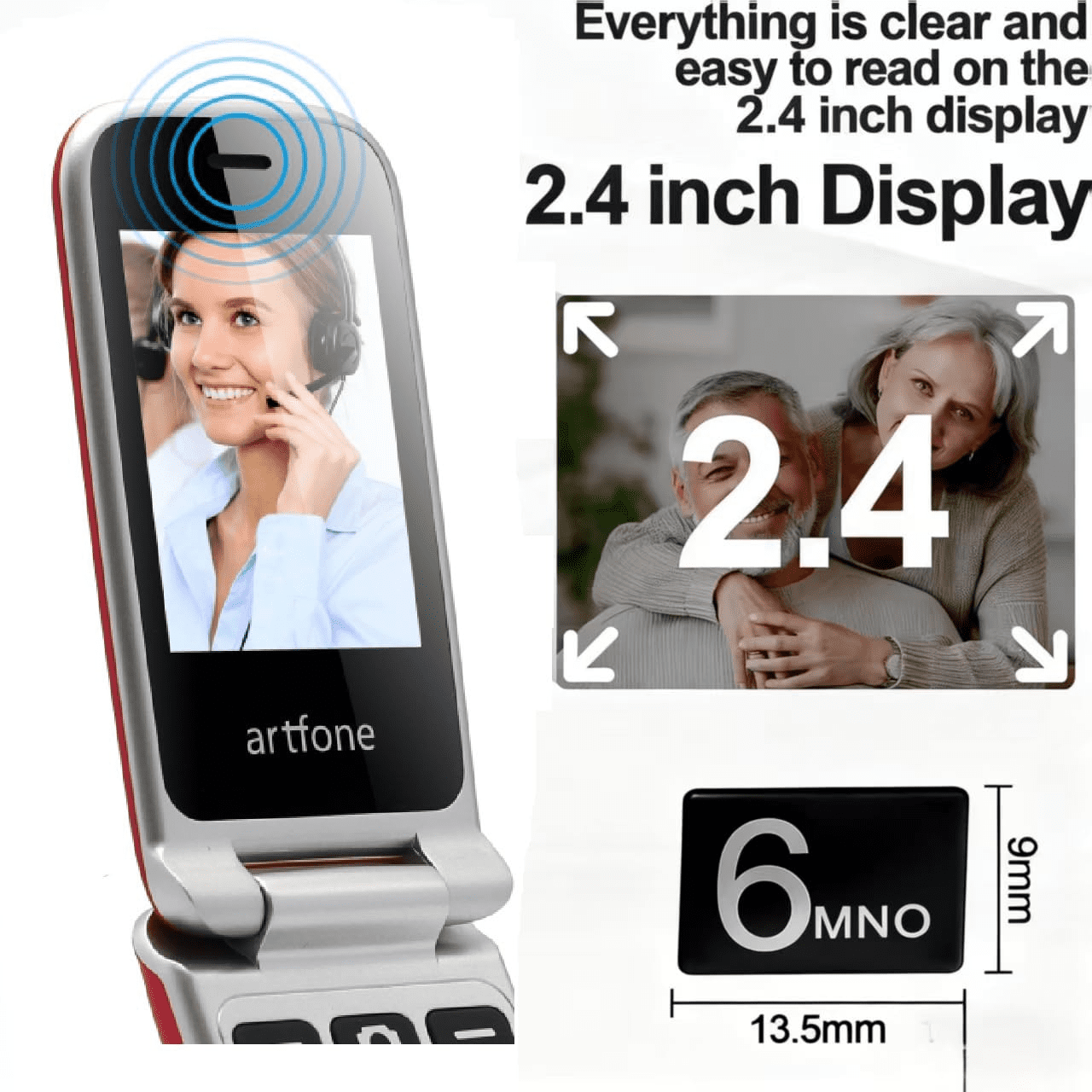 artfone G6 - 4G LTE Flip Phone Unlocked, Cell Phone for Seniors, Dual Screen, Seniors Flip Phone, Large Button Keypad, SOS Button, Camera, Flashlight, Charging Dock, Speed Dial, Dumb Phone, Grey