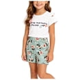 thumbnail image 2 of Mifsaly Toddler Girls 2 Piece Summer Outfits Cold Shoulder Short Sleeve Graphic T-Shirts with Appliques and Floral Shorts, 2 of 8