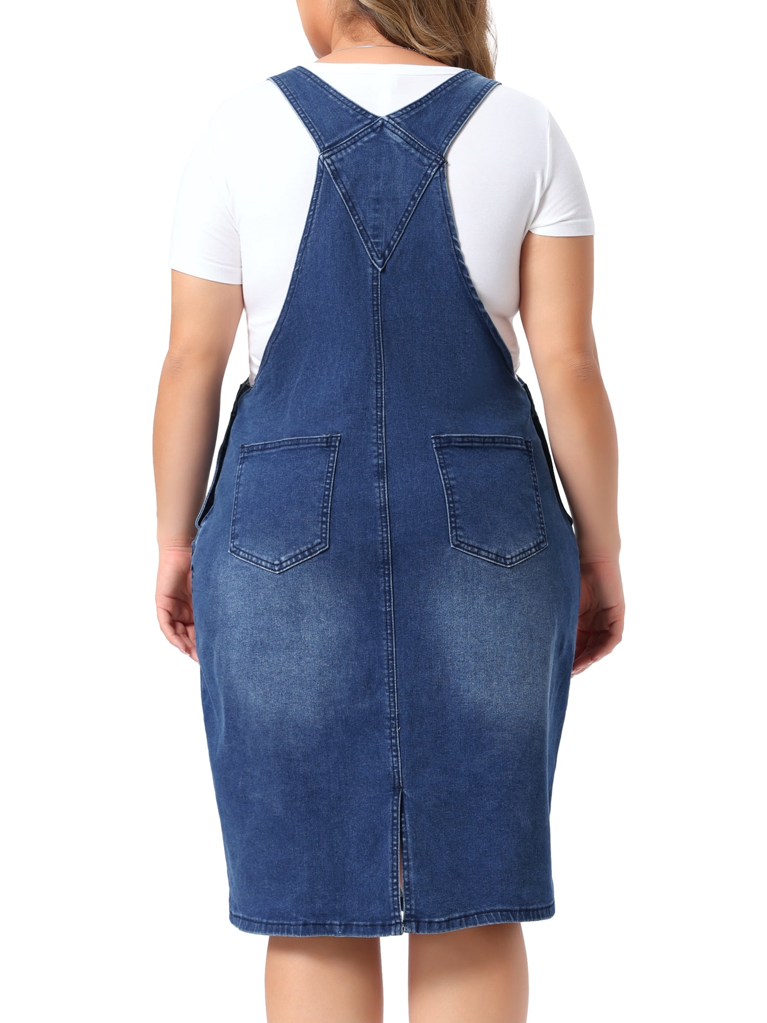 DARING DIVA Women's Plus Denim Overall Adjustable Strap Dress 3X Dark Blue