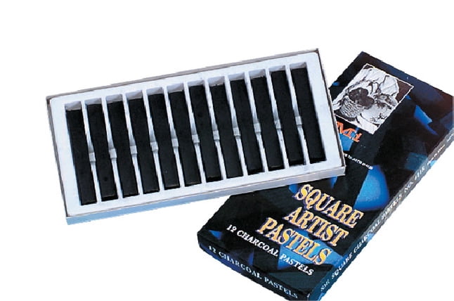 Sargent Art Non-Toxic Square Compressed Charcoal Pastel, 3/8 x 2-3/8 Inches, Pure Black, Pack of 12