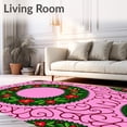 thumbnail image 2 of ODIKA 5'x7' Machine Washable Non-Slip Area Rug, Vintage Christmas Wreath with Holly Berries and Ribbon Details High Traffic Rug with Pad, Pink, 731413, 2 of 8