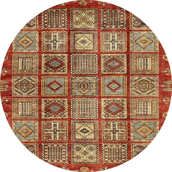 Ahgly Company Machine Washable Indoor Round Abstract Tomato Red Area Rugs, 5' Round