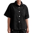 thumbnail image 3 of Women's Vintage Denim Shirt, Short Sleeve Button Down Shirt with Chest Pockets, Relaxed Fit Casual Jean Top, Summer Denim Shacket and Oversized Jean Shirt-Black, 3 of 7
