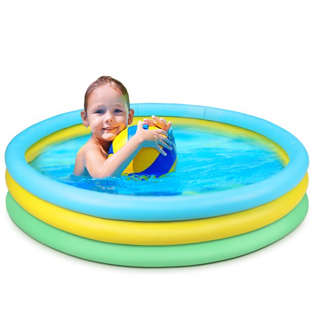Kiddie Pools, 59'' x 13'' Inflatable Baby Pool, 3 Rings Round Swimming