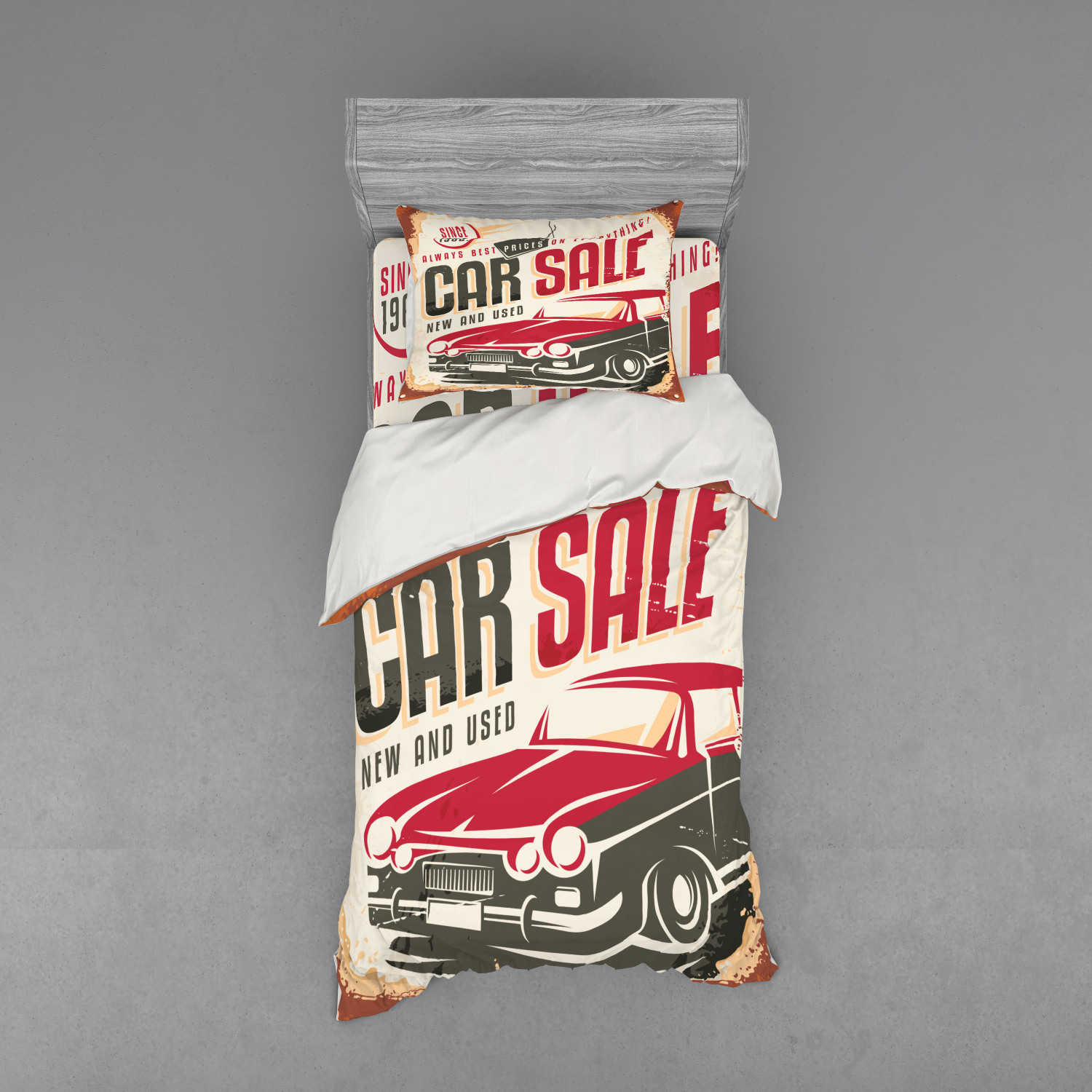 Retro Duvet Cover Set, Nostalgic Car Sale Sign New and Used Auto
