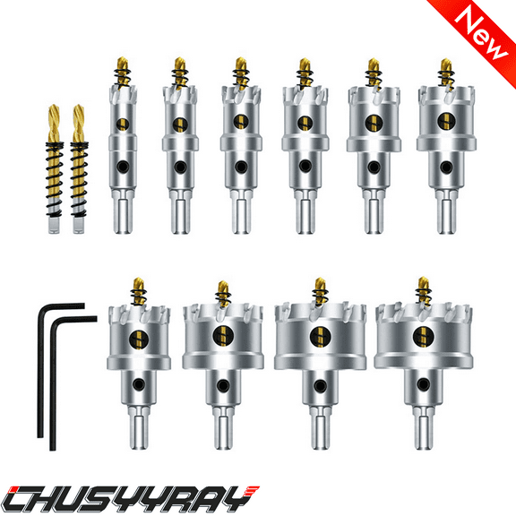 12 Pcs Carbide Hole Saw Kit For Hard Metal, Heavy Duty Carbide Tungsten Hole