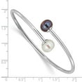 thumbnail image 3 of Sterling Silver Rhodium-plated 9-10mm Black and White Freshwater Cultured Pearl Flexible Cuff Bangle, 3 of 4