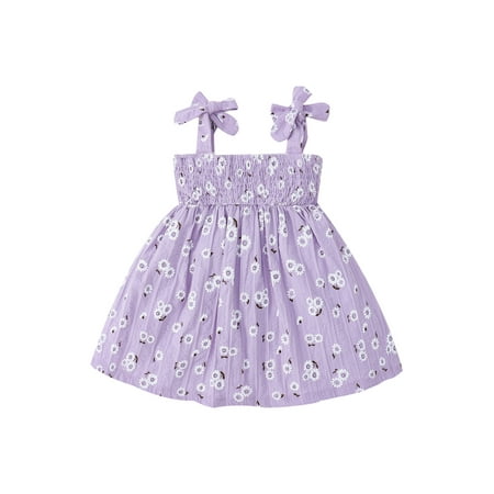 

Calsunbaby Summer Kids Toddler Girls Casual Dress Floral Printed Sleeveless Backless Pleated Sling Dress Purple 3-4 Years