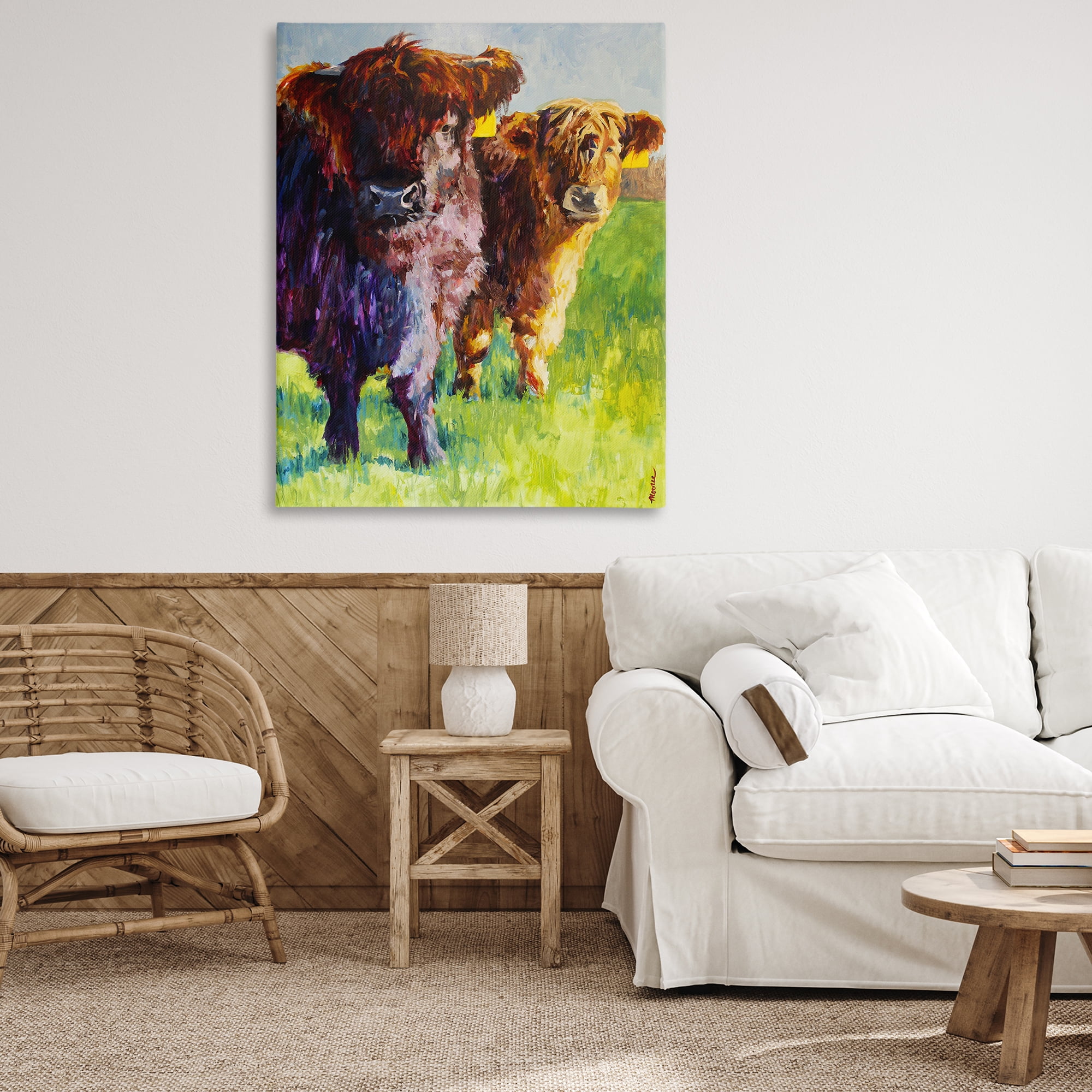 Stupell Industries Traditional Cattles Painting Animals Painting Wrapped Canvas Art Print Wall Art, 36 x 48