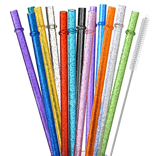 ALINK 12Pack Reusable Clear Plastic Glitter Straws, 13 inch Extra Long