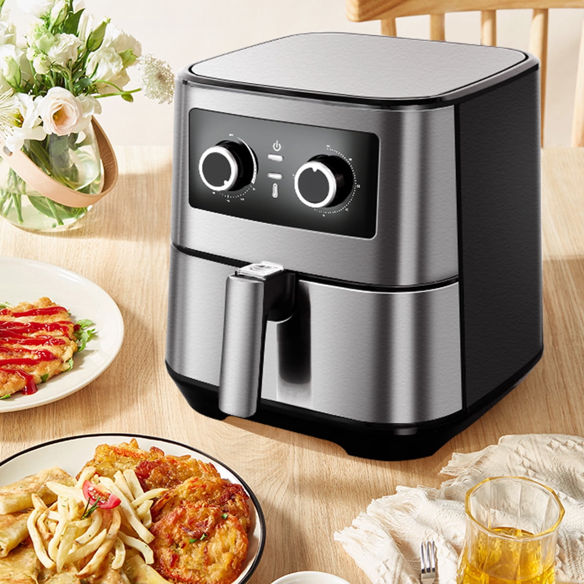 Uten 5.8 Qt Air Fryer Toaster Oven, 1700W 8-in-1 Air Fryer with Electric Knob Control, Adjustable Timer & Temperature, Nonstick Basket for Roast Bake Reheat, Easy Clean Compact, Black