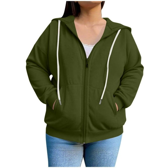 Women's Fashion Sweatshirt Plus Size Casual Hooded Long Sleeve Loose Army Green Winter Clothes 2025 ( 2XL )