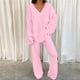 thumbnail image 2 of Conjunto de 2 piezas para mujer: jersey oversize con cuello en V y pantalones anchos, conjunto de ropa de estar por casa suave y elástico para otoño/invierno, 2 of 8