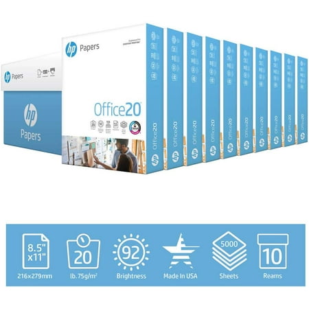 Hp Printer Paper Office 20lb 8 5x11 10 Ream Case 5 000 Sheets