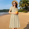 thumbnail image 4 of Naloa Damask Beige Tan Brown Print Womens Summer A-Line Dress with Pockets,Short Sleeve Dresses,Flowy Beach Swing Dress for Vacation Travel, 4 of 6
