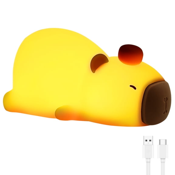 Capybara Night Light for Kids Silicone 7 Light Color Adjustable Nursery Nightlight Rechargeable Tap Control Bedside Lamp Soft Cute Capybara Lamp for Bedroom Bathroom Office