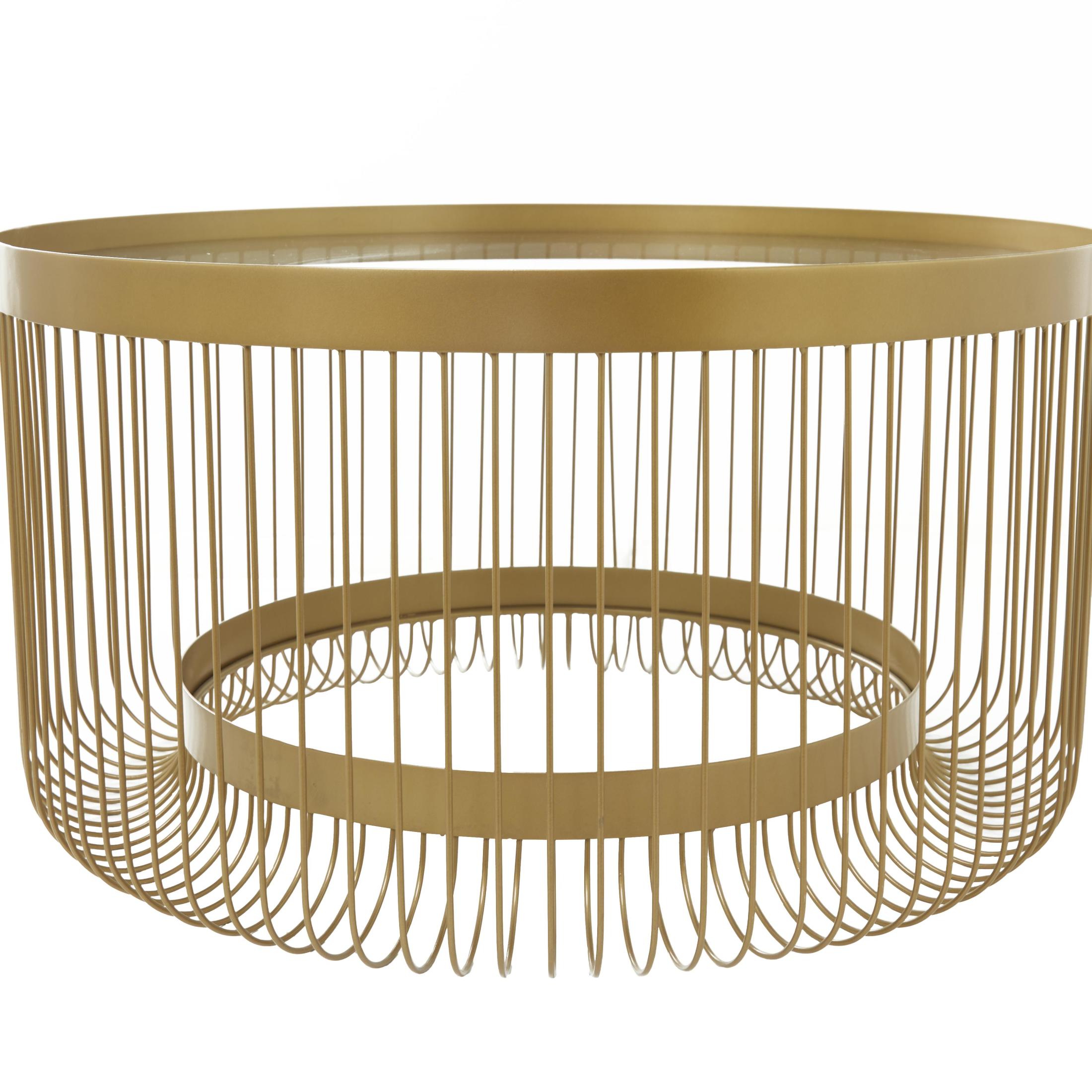 DecMode 32" x 18" Gold Metal Coffee Table with Clear Glass Top, 1-Piece