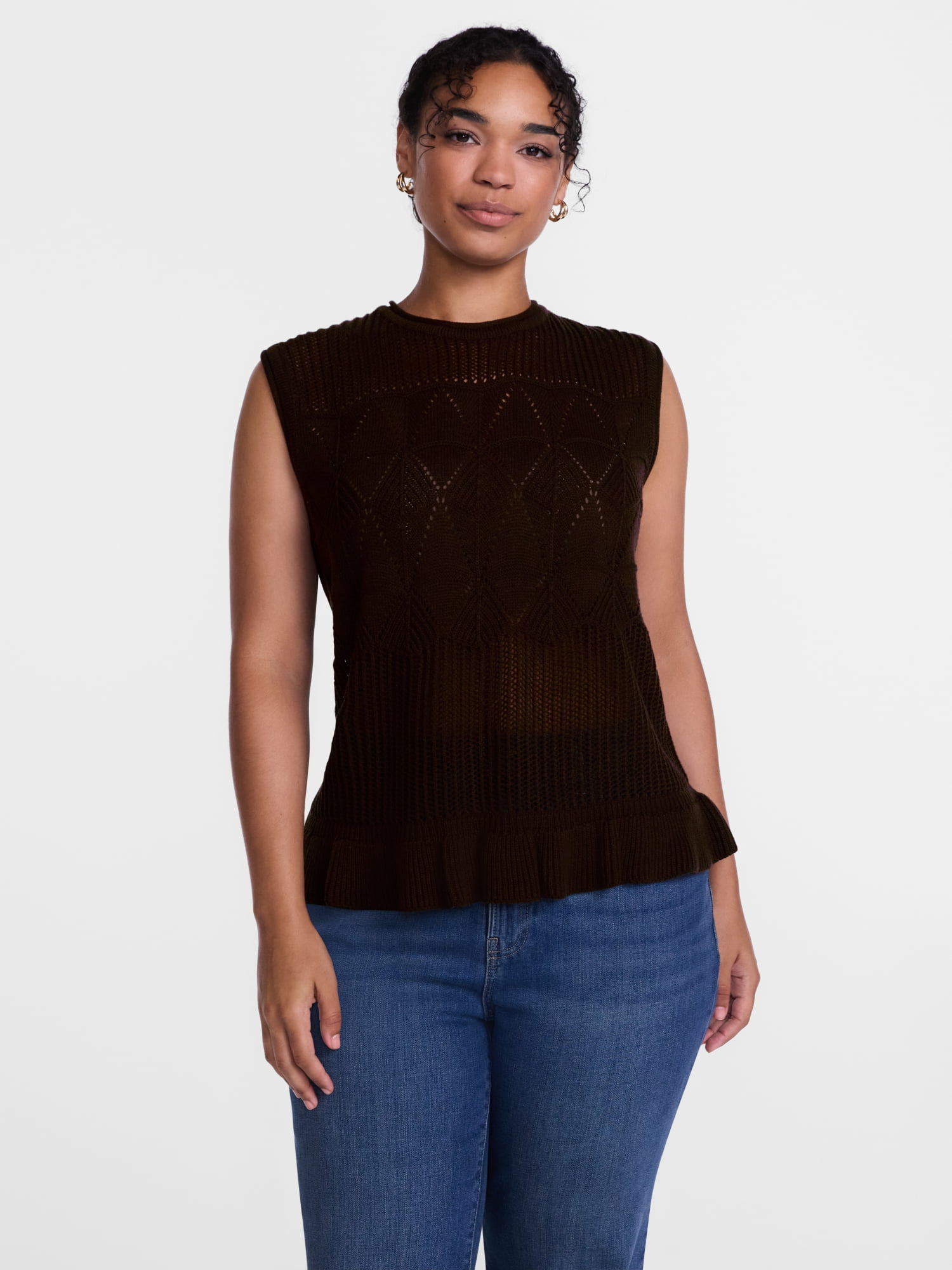 Scenario Women's Texture Peplum Tank Sweater, Lightweight, Sizes XS-XXXL