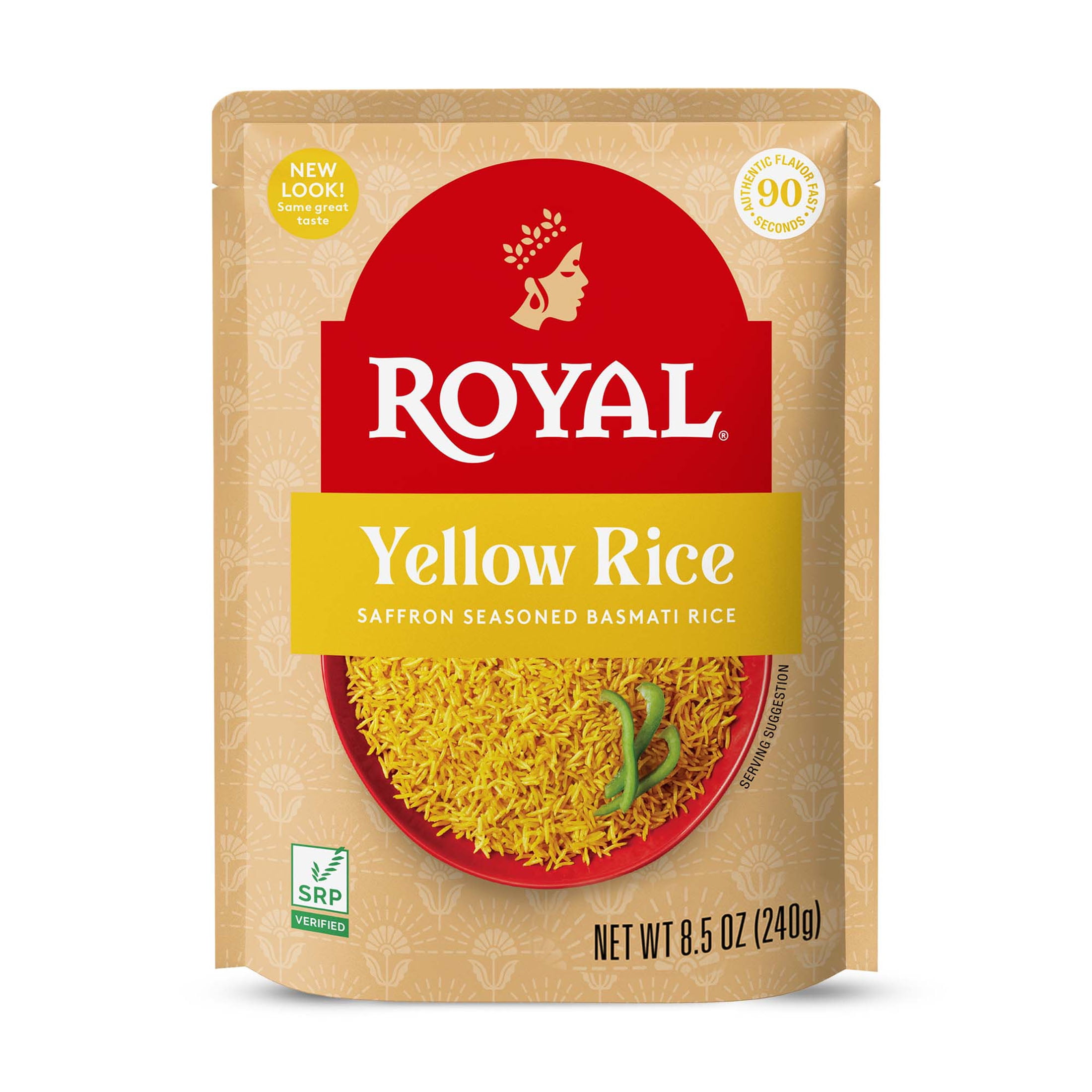 Royal Yellow Saffron Basmati Rice - Ready to Heat Basmati Rice - 8.5 oz Microwaveable Pouch