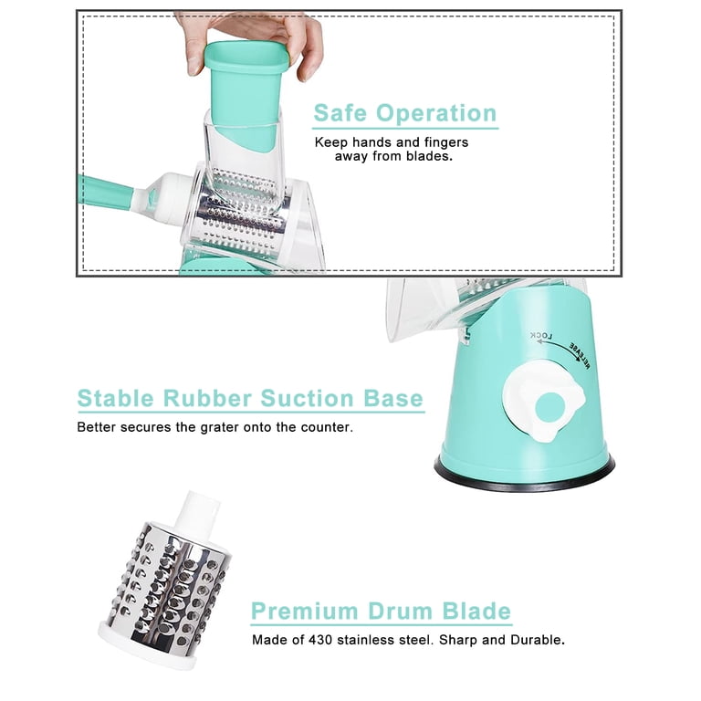Tasty Interchangeable Grater With Storage Box - Coarse & Fine Blades, Non-Slip Base, Dishwasher Safe, Aqua