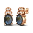 thumbnail image 4 of 925 Sterling Silver Rose Vermeil 8x6mm Oval Shape Labradorite Solitaire Women Stud Mother's Day Gift Earrings, 4 of 4